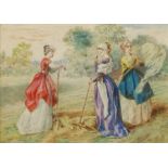 British School, late 19th century- Haymakers; watercolour, signed with monogram 'HR', 7.5x10.