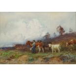 Frederick James Knowles, British 1874-1931- Milkmaid and cattle; watercolour, signed, 26x37.