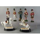 A collection of five Sizendorf porcelain figures of soldiers, 20th century,