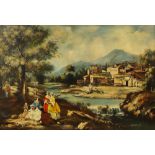 Mantes, Dutch mid-late 20th century- Figures in Arcadian landscapes; oils on canvas, a pair,