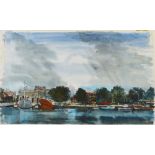 Hubert Andrew Freeth RA, British 1912-1986- The Quayside, La Rochelle; watercolour, signed, 30.