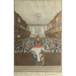 Benjamin Cole, British 1697-1783- "A View of the House of Commons"; engraving with hand colouring,