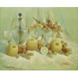 V Vargni, Italian, 20th century- Still life with fruit; oils on canvas, a pair, both signed,