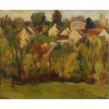 Charles Kvapil, Belgian 1884-1957- View of a village and woodland; oil on canvas,
