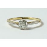 Single stone diamond ring, the old cut diamond approx 0.