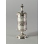 A Continental white metal spice tower, with engraved decoration, unmarked, approx 12cm high.