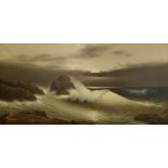 Fantini, Italian School 20th century- Waves crashing over rocks; oil on canvas, signed,