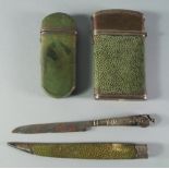 A shagreen etui case, late 18th/19th century, with lifting lid, opening to reveal a vacant interior,