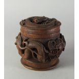 A Chinese turned and carved wood tobacco jar, late 19th/early 20th century,