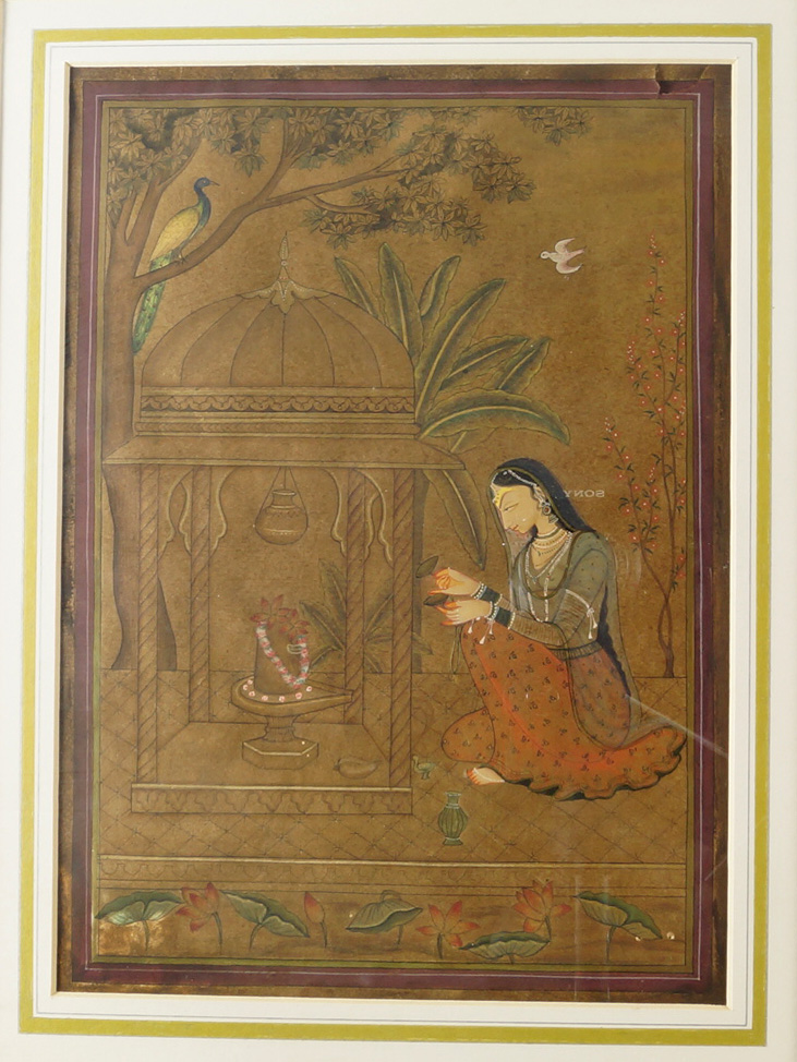 A pair of Indian Mughal paintings of young noble women, Kashmir, 20th century,