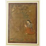 A pair of Indian Mughal paintings of young noble women, Kashmir, 20th century,