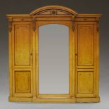 A large Edwardian style Hungarian ash triple break front wardrobe,