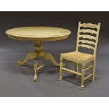 A yellow painted pine circular breakfast table, late 20th century, 76.