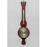 A George III mahogany wheel barometer by Richard Baker, the case inlaid with oval patera,