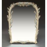 A French white painted wall mirror, the frame carved as sheafs of corn,