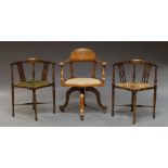 A mahogany captain's chair, together with two Edwardian corner chairs,