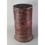 A Burmese cylindrical lacquer vase and cover, late 19th/early 20th century,