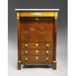 A French mahogany and gilt metal mounted secretaire abbatant, 19th century,