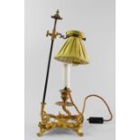 A French gilt metal and white ceramic student's lamp, 19th century,