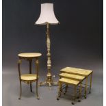 A gilt metal and onyx nest of three tables,