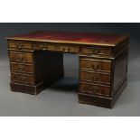 A rectangular mahogany pedestal desk, late 20th century,