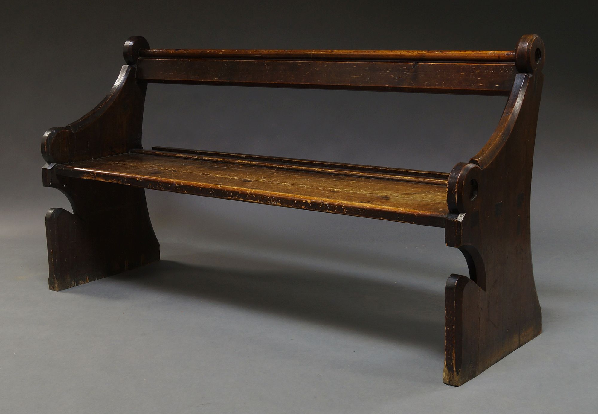 A pine church pew, late 19th/early 20th century,