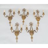 A set of five Adam taste twin branch wall appliques, 20th century,