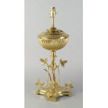 A Victorian brass oil lamp base, converted to electricity, 51cm high,