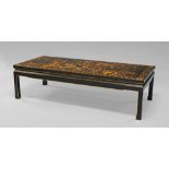 A Chinese lacquer rectangular table, of modern manufacture, with ice plate edge,