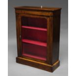 A Victorian walnut and inlaid pier cabinet, with glazed door enclosing shelves, on plinth base,