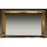 A gilt gesso rectangular overmantel mirror, 19th century, with acanthus moulded corners,