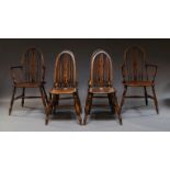 A set of six elm Windsor type chairs, late 19th/20th century, to include two armchairs,