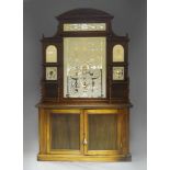 An Edwardian sideboard, with etched mirrored superstructure with shelves and niches,