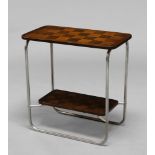 A Marcel Breuer style two tier wood and chrome table,