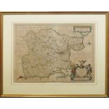 Johannes Janssonius, 1588-1664, a map of Essex for the Atlas Novus 1636, framed and glazed,