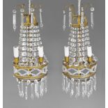 A pair of Continental gilt metal and lustre hung wall lights, late 19th/early 20th century,