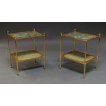 A pair of brass and giltwood rectangular two-tier occasional tables, early 20th century,