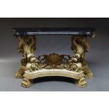 An Italian baroque side table, late 19th/early 20th century, with shaped wooden top,
