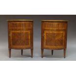 A pair of French mahogany and kingwood corner cabinets, 19th century,