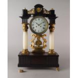 A French gilt wood and alabaster portico clock, late 19th century,