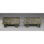 A pair of composition stone troughs, 20th century, of rectangular form,