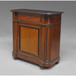 A French walnut side cabinet, 19th century, with shaped black marble top, above short drawer,