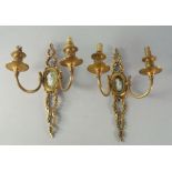 A pair of gilt metal twin branch wall lights, 20th century,