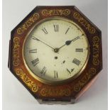 A William IV rosewood and brass inlaid octagonal wall clock,