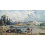 Frederick Davis, British act. 1853-1892- Cattle by the water's edge; watercolour, signed and dated