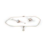 An opal and diamond bar brooch, the central oval cabochon claw set opal approx 11mm x 8mm, with a