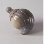 A Mughal style grey agate perfume bottle, late 20th/early 21st century, with onion form screw