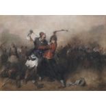 Alexandre Gabriel Decamps, French 1803-1860- Battle between a greek and a turk; pastel on paper,