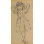 French School, early 20th century- Study of a girl standing full length; pencil, on paper, 10x5cm