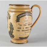 Doulton: a Lambeth stoneware commemorative jug applied with a portrait medallion of General Gordon,